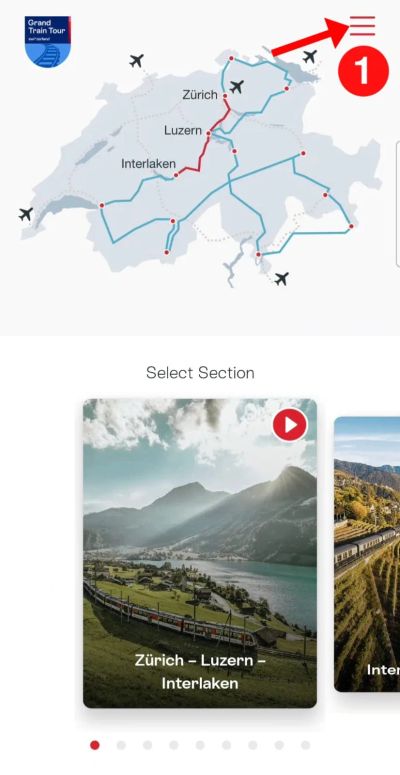 Step 1 — Tap the hamburger menu in the top-right corner of the app home screen