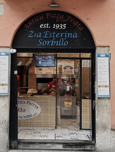 The Zia Esterina Sorbillo 'Antica Pizza Fritta' shopfront in Milan, established 1935