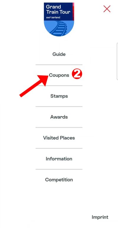 Step 2 — Tap "Coupons" in the menu that slides in