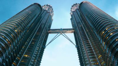 Petronas Twin Towers from below — iconic landmark of Kuala Lumpur, Malaysia