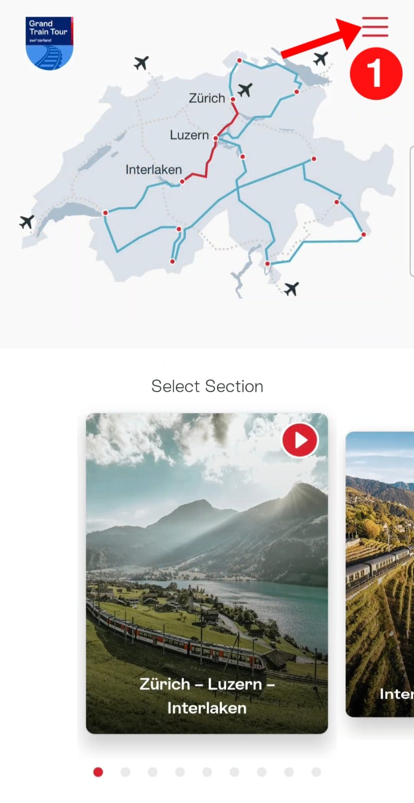 Step 1 — Tap the hamburger menu in the top-right corner of the app home screen