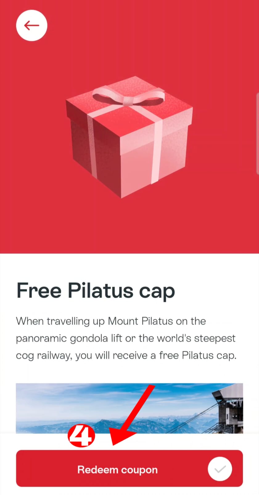 Step 4 — Read the description, then tap the red "Redeem coupon" button at the bottom